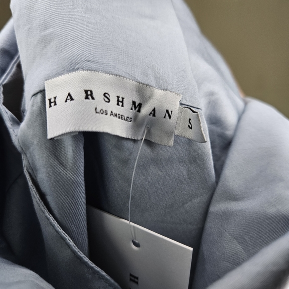 Harshman Blouse Nisha Dusty Blue Turtleneck Neutral Solid Business Casual - Picture 6 of 8